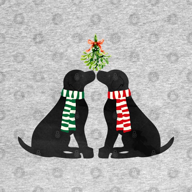 Black Labrador Christmas Dogs Kissing Mistletoe by EMR_Designs